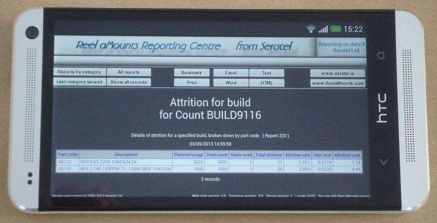 Reel aMounts Reporting Centre on a smartphone