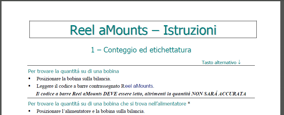 Reel aMounts instructions in Italian